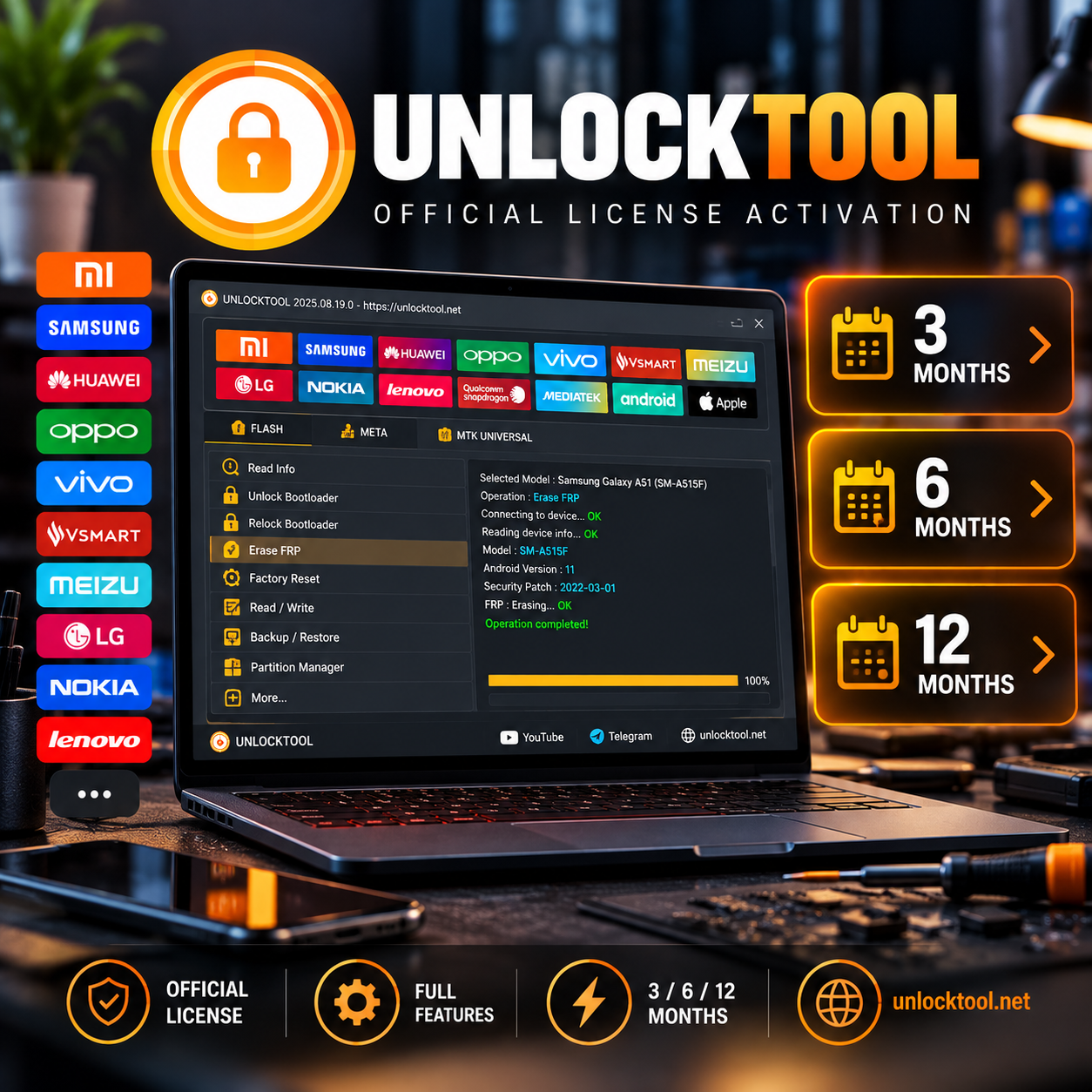 UnlockTool — 3 / 6 / 12 oylik aktivatsiya