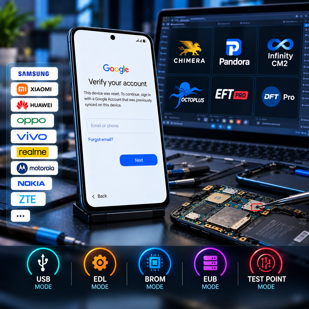 Android FRP Unlock — USB / EDL / BROM / EUB / Test Point